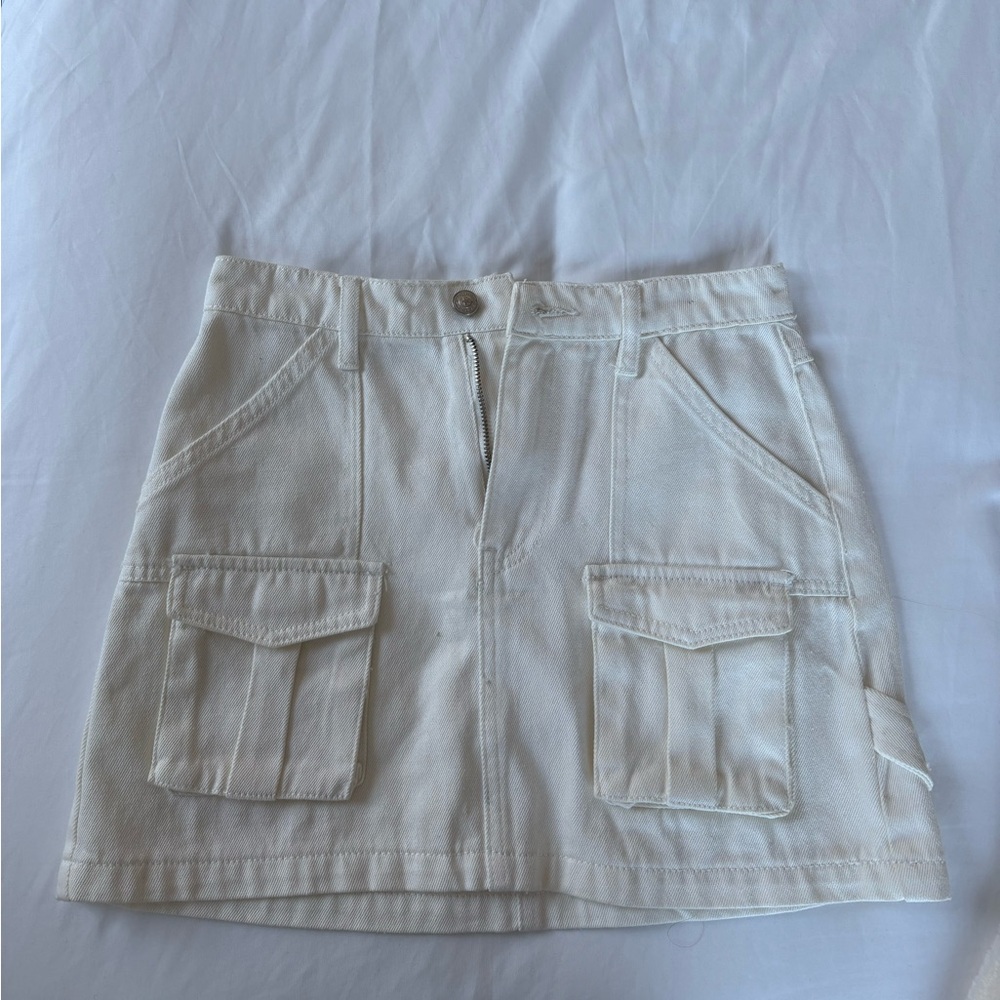 Princess Polly Cream Denim Mini Skirt